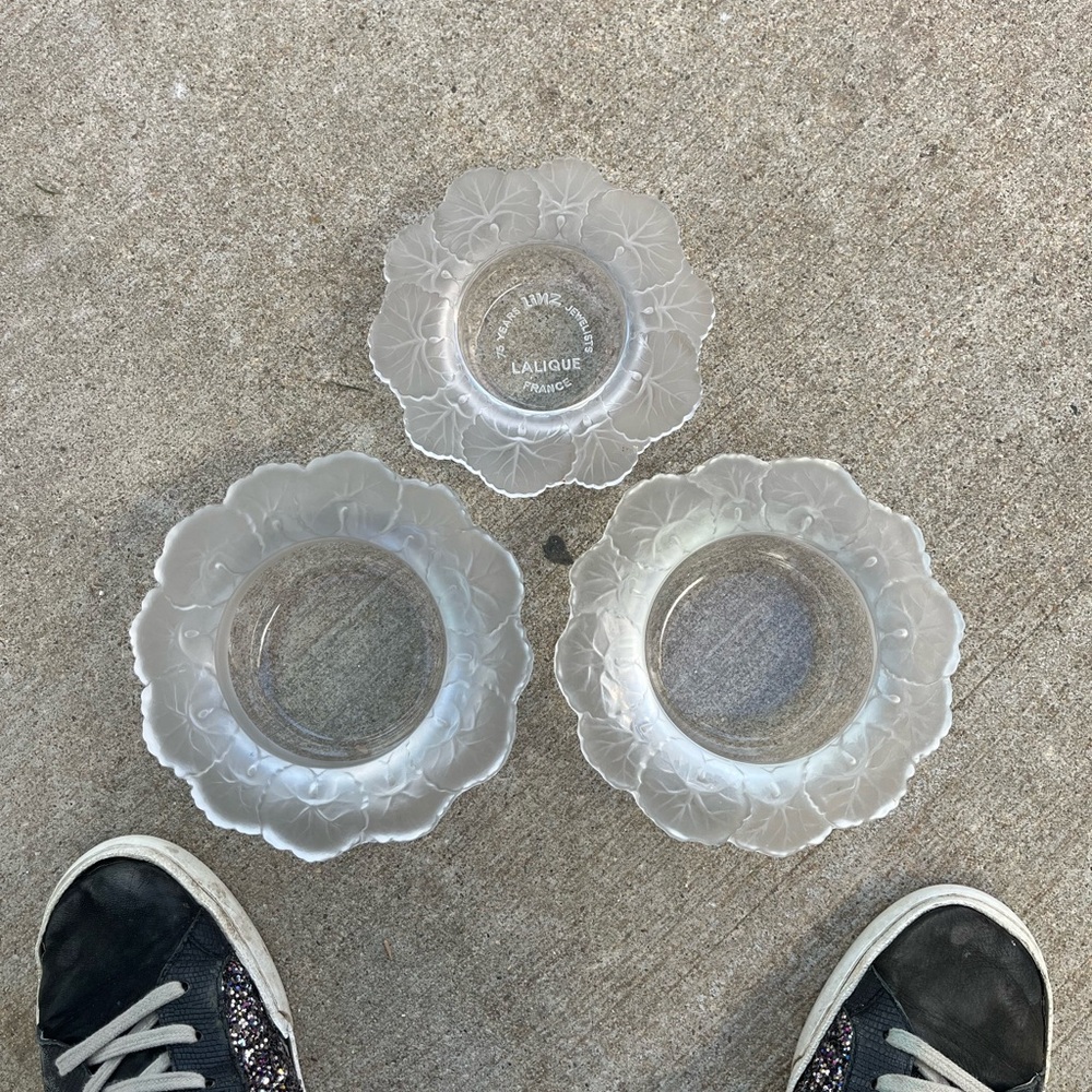 Lalique Frosted Floral Glass Bowls